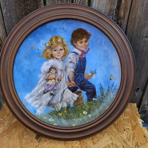 Jack And Jill Vintage Round Framed Painting of Children - Picture 8 of 15